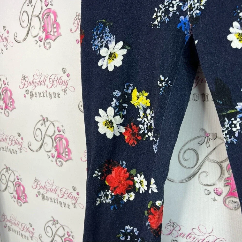 Banana Republic pants flowers navy red Floral Skinny Jeans - Multicolor